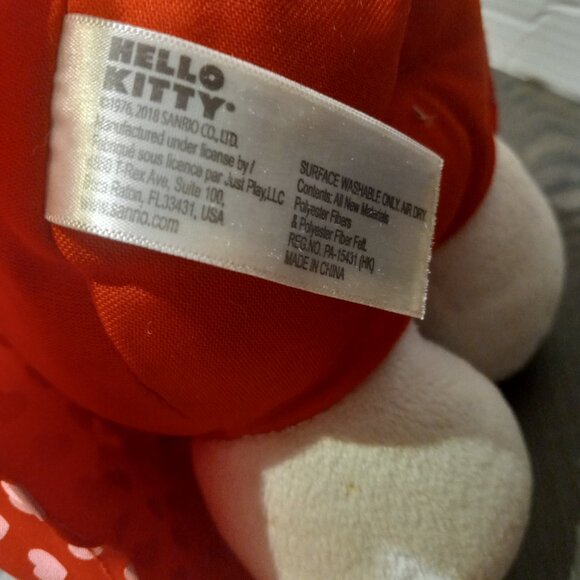 Sanrio 2018 Hello Kitty 12" Plush Red Dress Pink Hearts Red Hair Bow - Picture 7 of 9